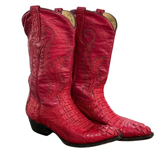 VTG Wild Wild West Red Cayman Fuscus Leather Cowboy Boots Western Snip Toe 7.5 - Picture 4 of 13
